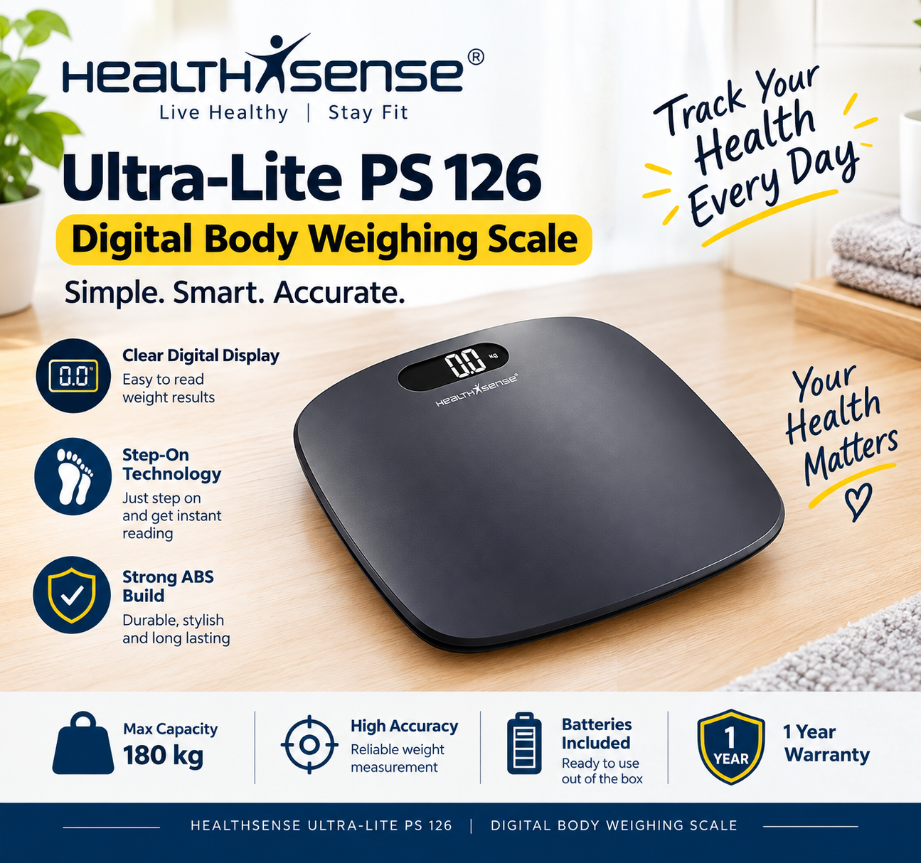 HealthSense Ultra-Lite PS 126 Personal Scale HealthSense Ultra-Lite PS 126 Digital Personal Scale on Floor